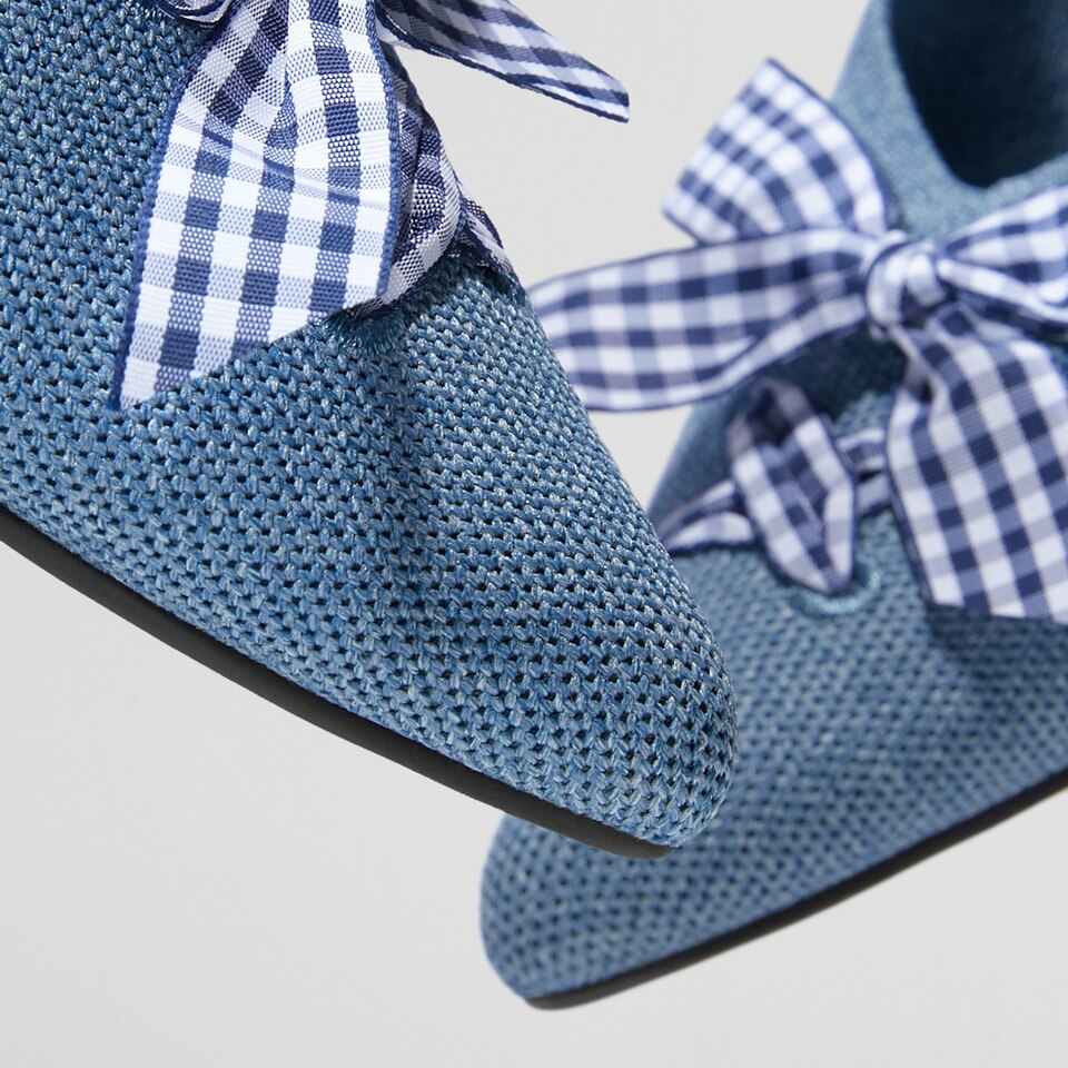 Molly Pointed-Toe Bow Mules in Grey Blue - Women's Sustainable and Stylish Shoes | Vivaia