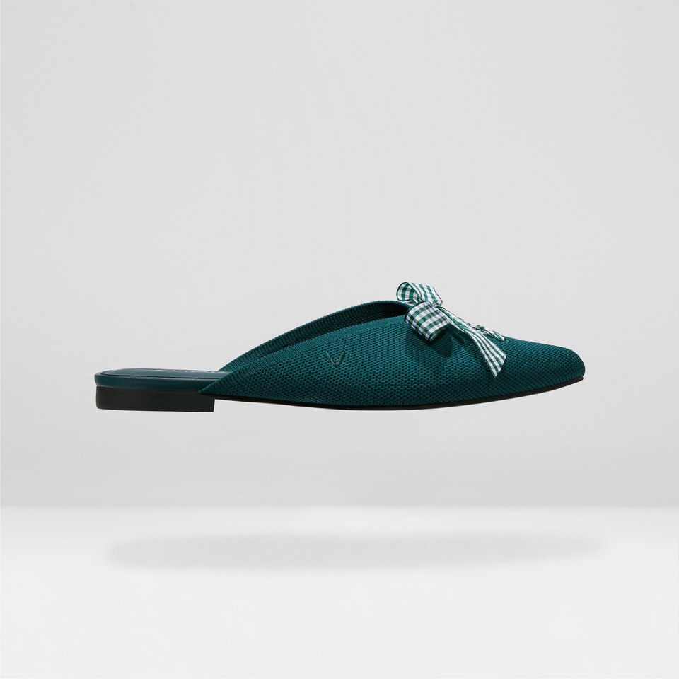 Molly Pointed-Toe Bow Mules in Sacramento Green - Women's Sustainable and Stylish Shoes | Vivaia