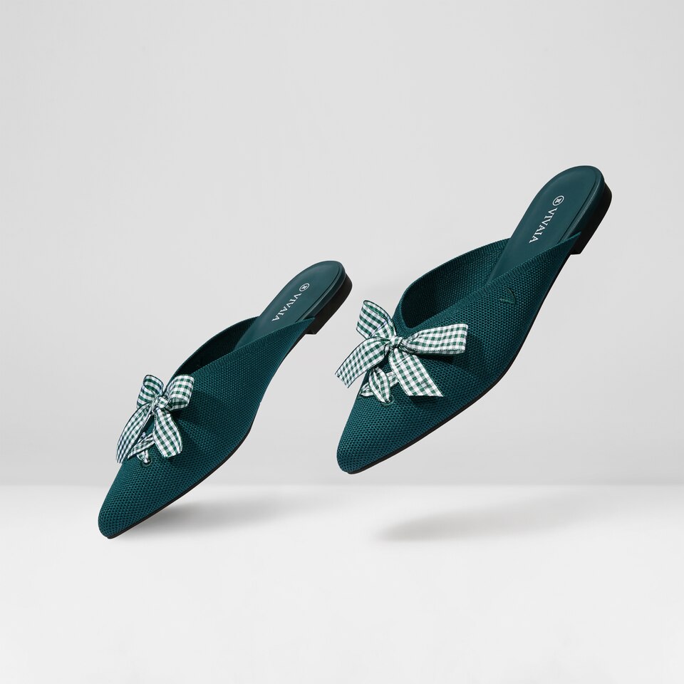 Molly Pointed-Toe Bow Mules in Sacramento Green - Women's Sustainable and Stylish Shoes | Vivaia
