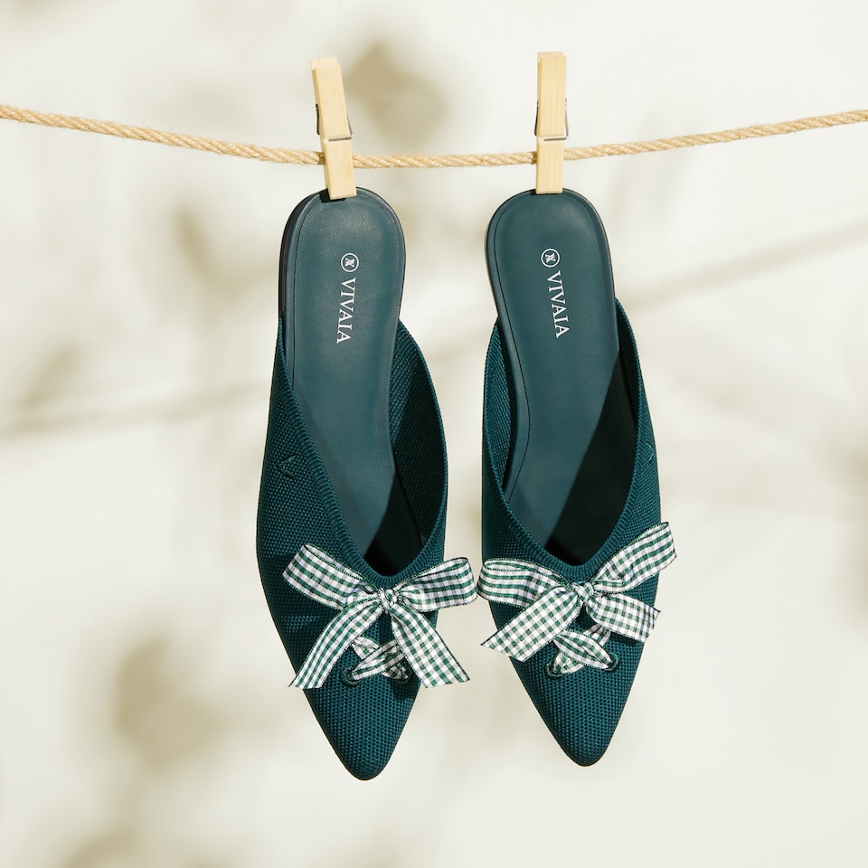 Molly Pointed-Toe Bow Mules in Sacramento Green - Women's Sustainable and Stylish Shoes | Vivaia