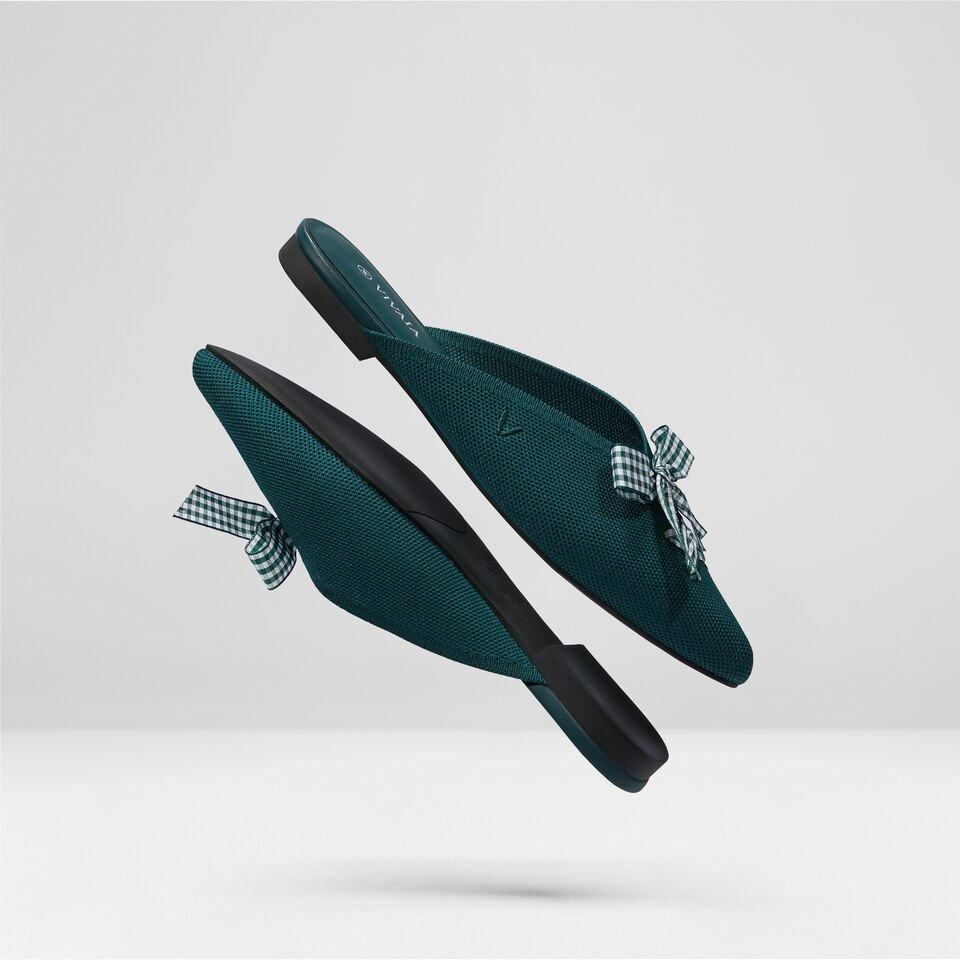 Molly Pointed-Toe Bow Mules in Sacramento Green - Women's Sustainable and Stylish Shoes | Vivaia
