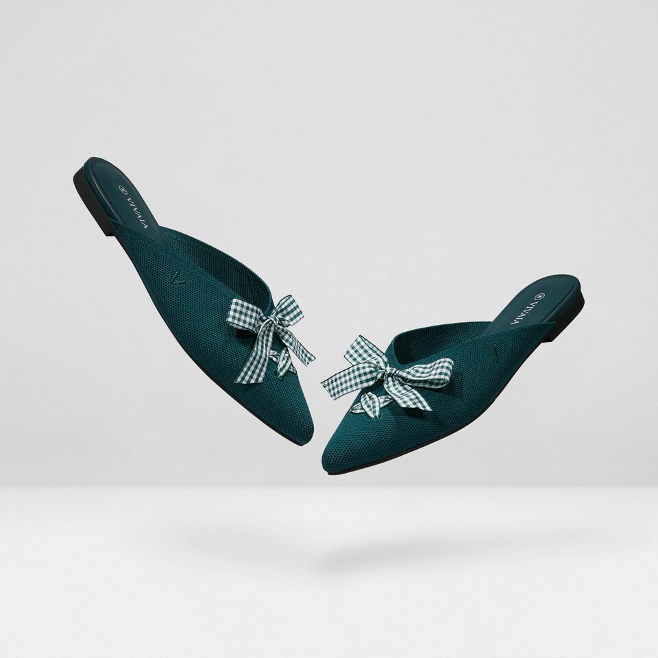 Molly Pointed-Toe Bow Mules in Sacramento Green - Women's Sustainable and Stylish Shoes | Vivaia