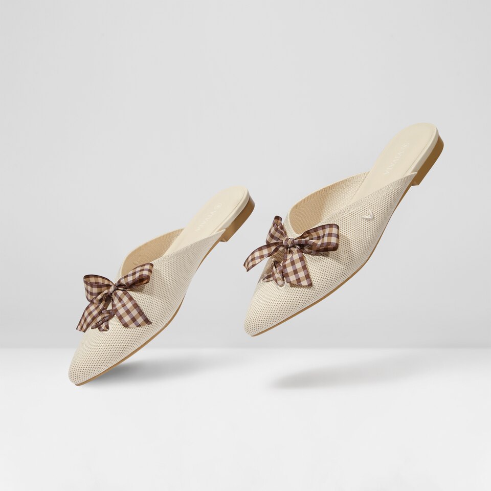 Molly Pointed-Toe Bow Mules in Cream Ivory - Women's Sustainable and Stylish Shoes | Vivaia