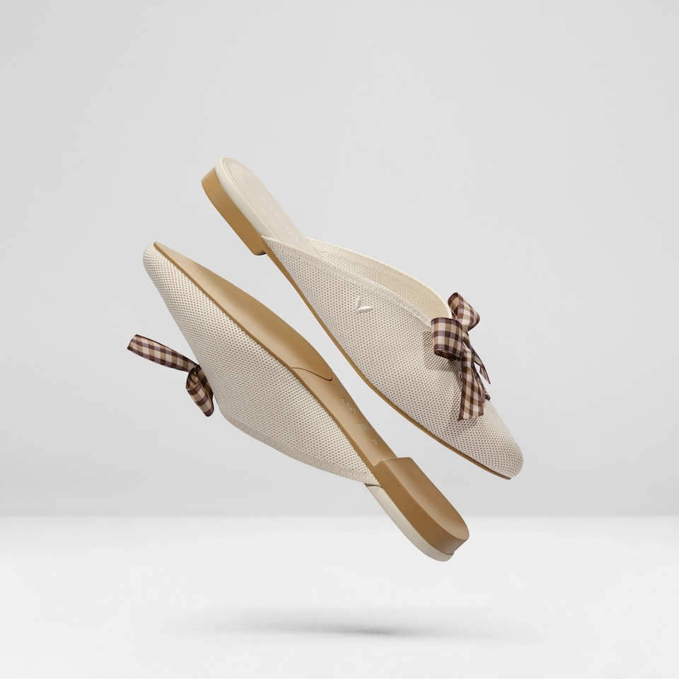 Molly Pointed-Toe Bow Mules in Cream Ivory - Women's Sustainable and Stylish Shoes | Vivaia