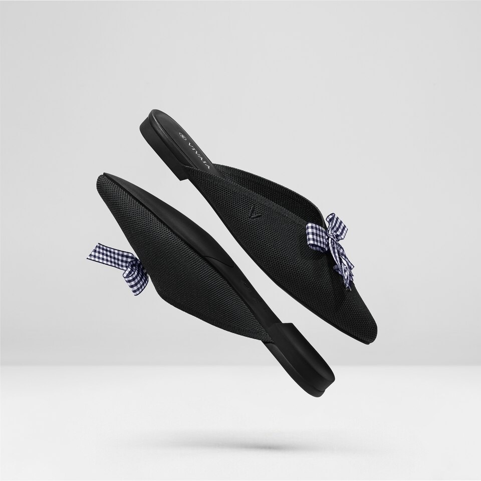 Molly Pointed-Toe Bow Mules in Solid Black - Women's Sustainable and Stylish Shoes | Vivaia