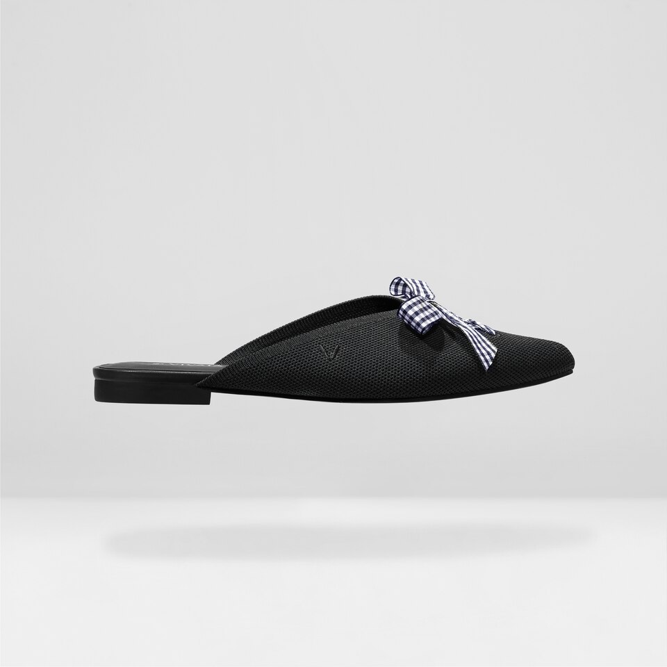 Molly Pointed-Toe Bow Mules in Solid Black - Women's Sustainable and Stylish Shoes | Vivaia