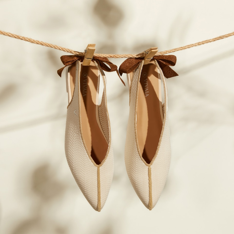 Emily Pointed-toe Sling-Back Sandals in Cream Ivory - Women's Sustainable, Washable and Stylish Shoes | Vivaia