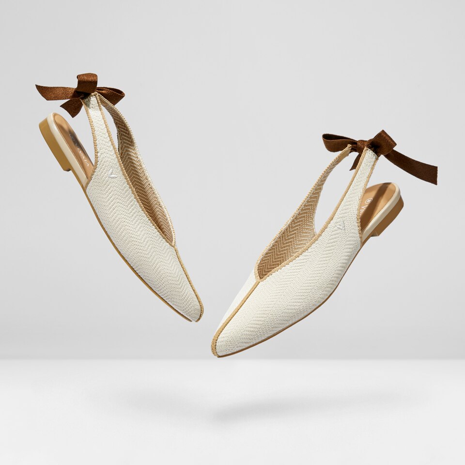 Emily Pointed-toe Sling-Back Sandals in Cream Ivory - Women's Sustainable, Washable and Stylish Shoes | Vivaia