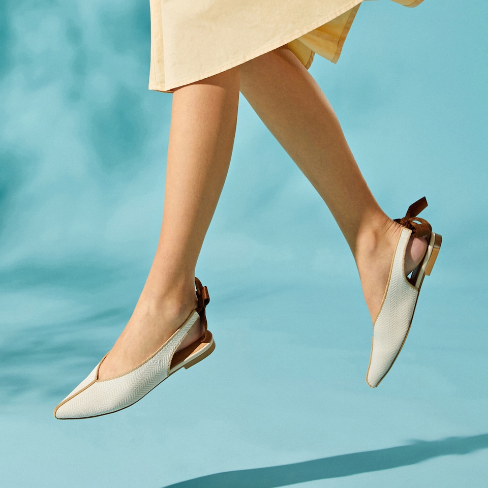 Emily Pointed-toe Sling-Back Sandals in Cream Ivory - Women's Sustainable, Washable and Stylish Shoes | Vivaia