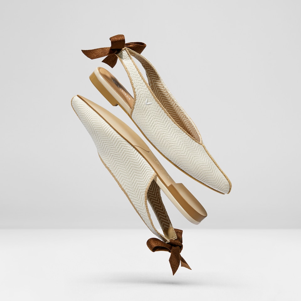 Emily Pointed-toe Sling-Back Sandals in Cream Ivory - Women's Sustainable, Washable and Stylish Shoes | Vivaia