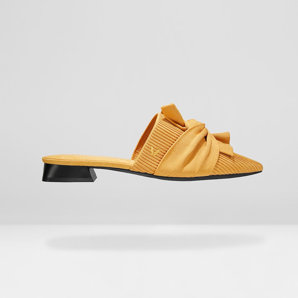 Yaffa Pointed-Toe Knot Mules in Mustard Yellow - Women's Sustainable and Stylish Shoes | Vivaia