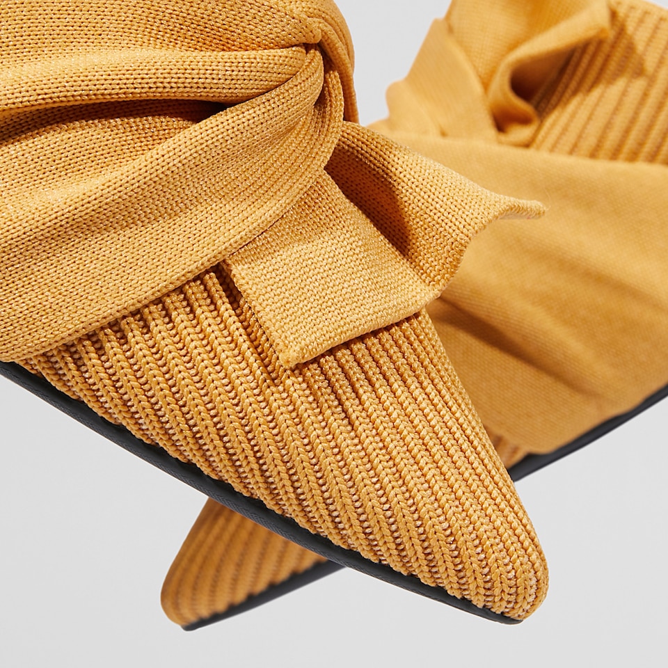 Yaffa Pointed-Toe Knot Mules in Mustard Yellow - Women's Sustainable and Stylish Shoes | Vivaia