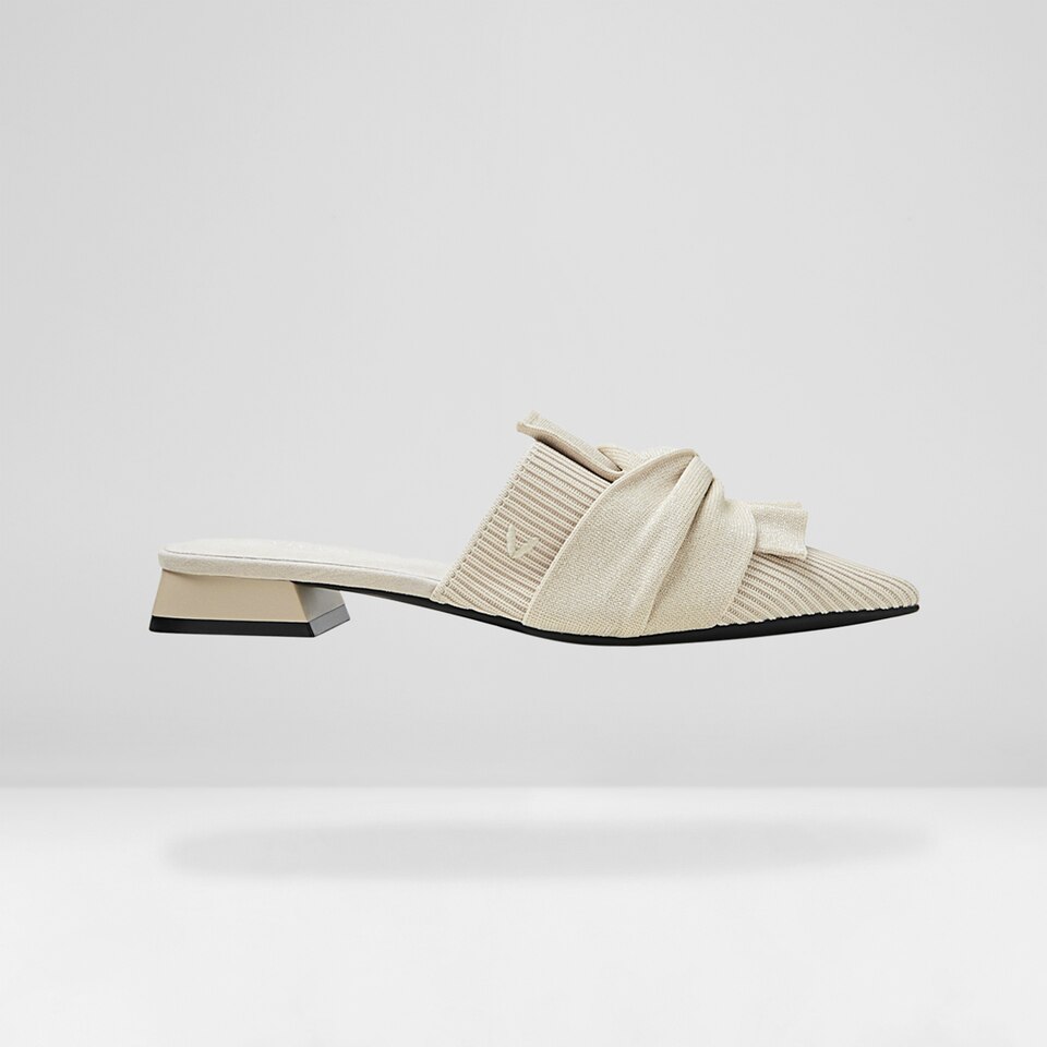 Yaffa Pointed-Toe Knot Mules in Cream Ivory - Women's Sustainable and Stylish Shoes | Vivaia