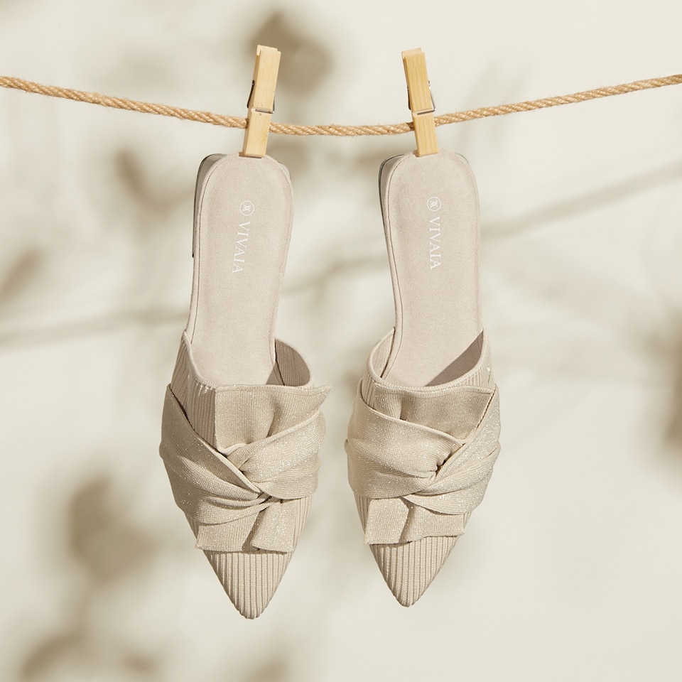 Yaffa Pointed-Toe Knot Mules in Cream Ivory - Women's Sustainable and Stylish Shoes | Vivaia