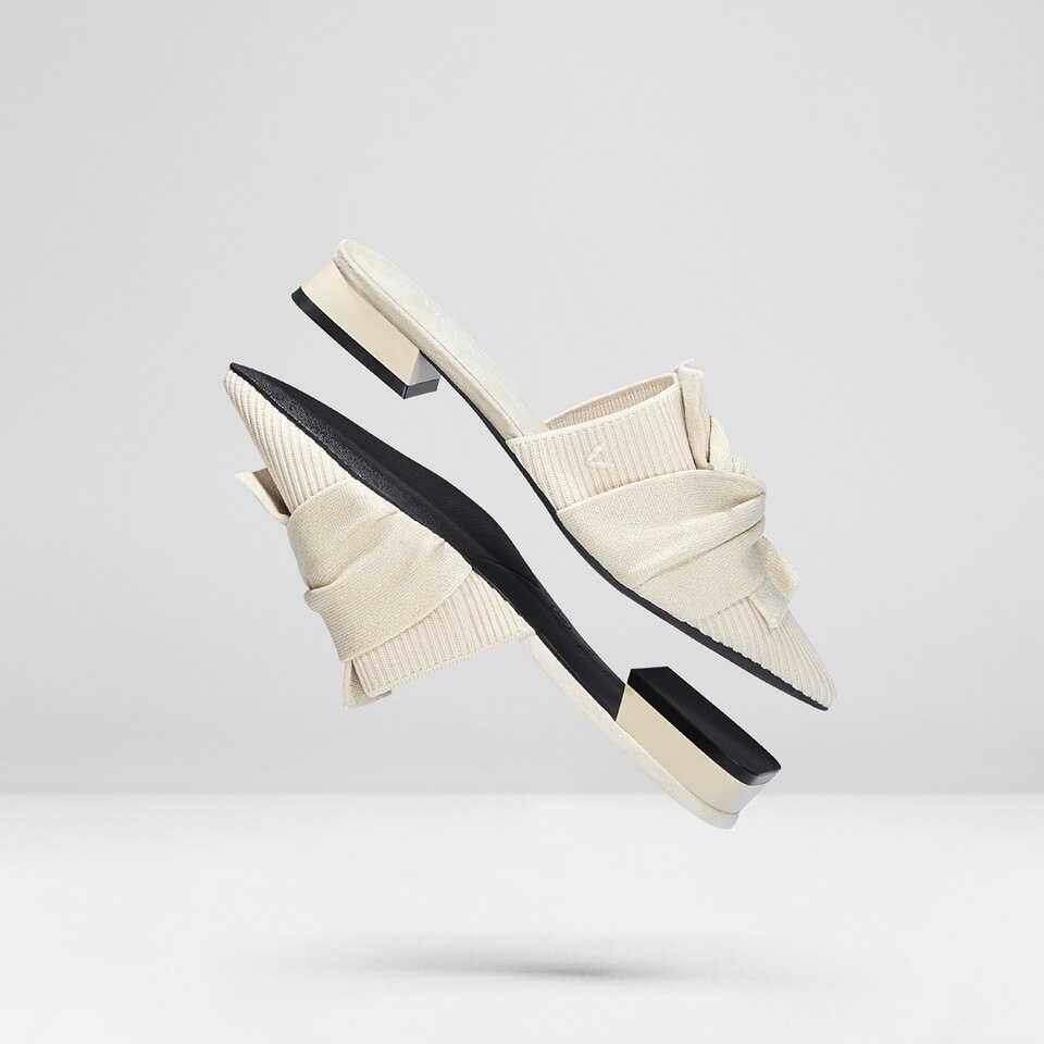 Yaffa Pointed-Toe Knot Mules in Cream Ivory - Women's Sustainable and Stylish Shoes | Vivaia