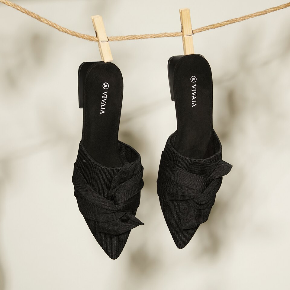 Yaffa Pointed-Toe Knot Mules in Black - Women's Sustainable and Stylish Shoes | Vivaia