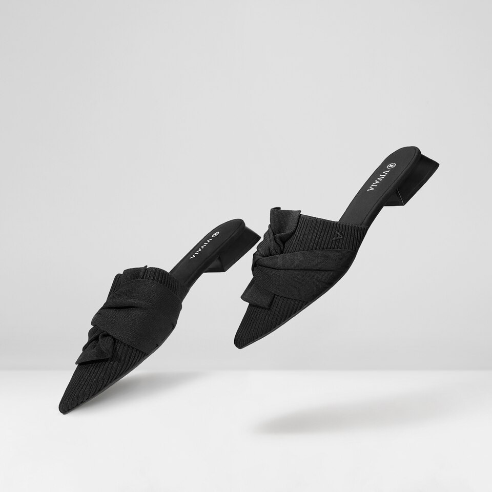 Yaffa Pointed-Toe Knot Mules in Black - Women's Sustainable and Stylish Shoes | Vivaia