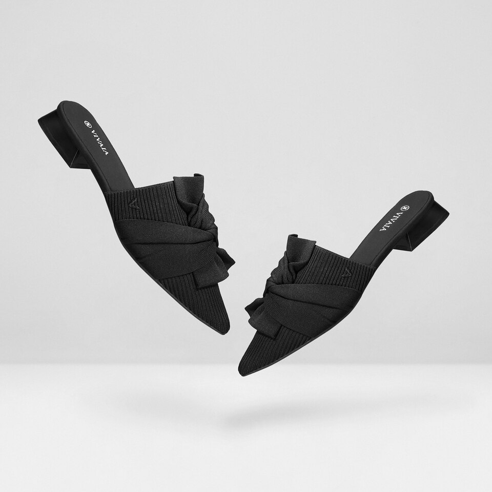Yaffa Pointed-Toe Knot Mules in Black - Women's Sustainable and Stylish Shoes | Vivaia