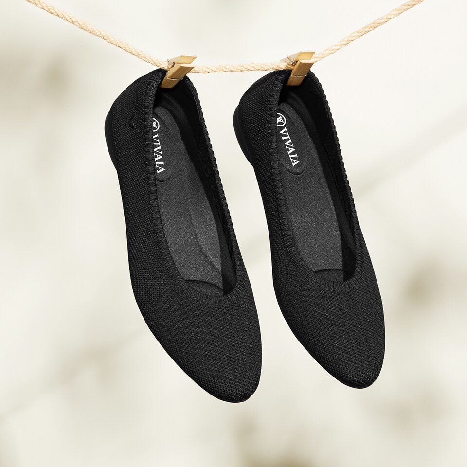 Tamia Round-Toe Ballet Flats in Black - Women's Comfortable and Washable Flat Shoes | VIVAIA