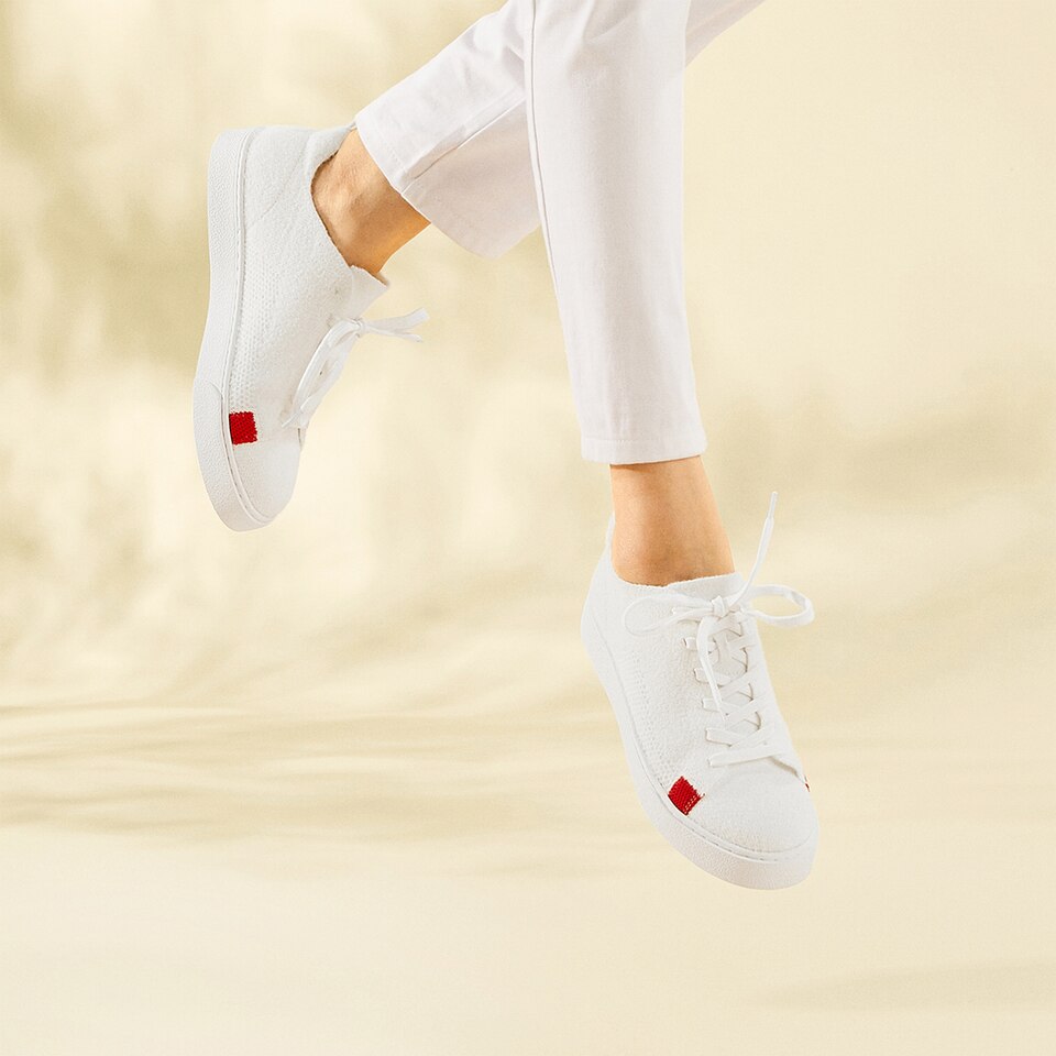 Kama Round-toe Wool Sneakers in Red Stripe | Women's Sustainable and Stylish Shoes | VIVAIA