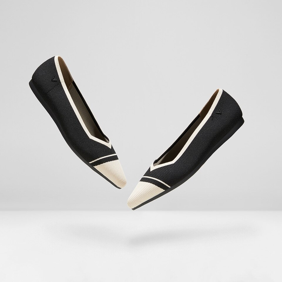 Avis Pointed-toe Flats in Black Ivory | Women's Sustainable, Washable and Stylish Shoes | VIVAIA