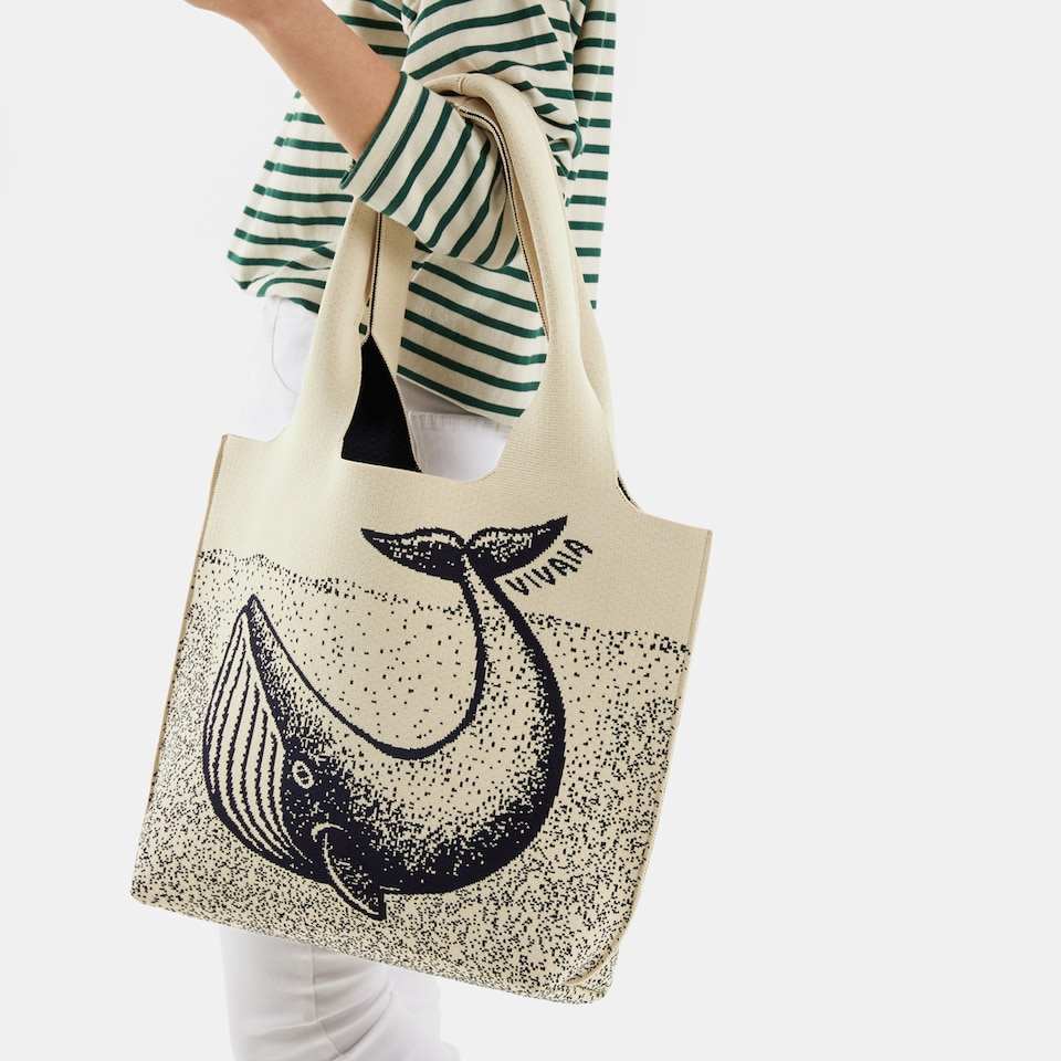 Yoki Tote Bag in Marine Whale - Women's Sustainable, Washable and Stylish Knitbags | Vivaia