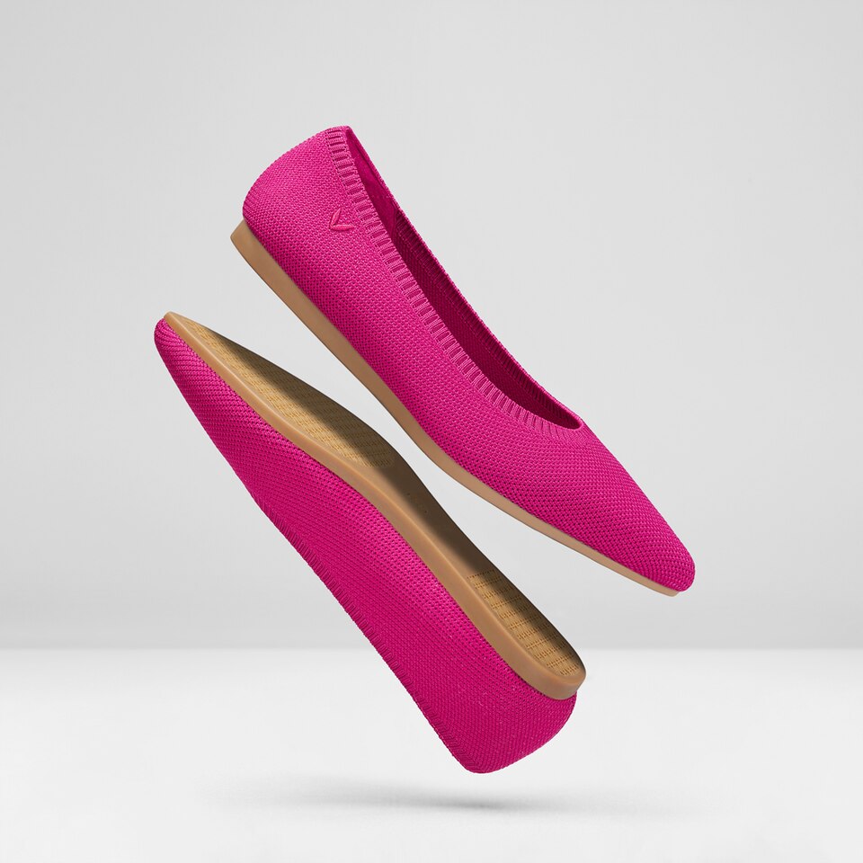 Aria5° Women Pointy Flats in (Rose Red) - Sustainable & Washable Shoes | VIVAIA
