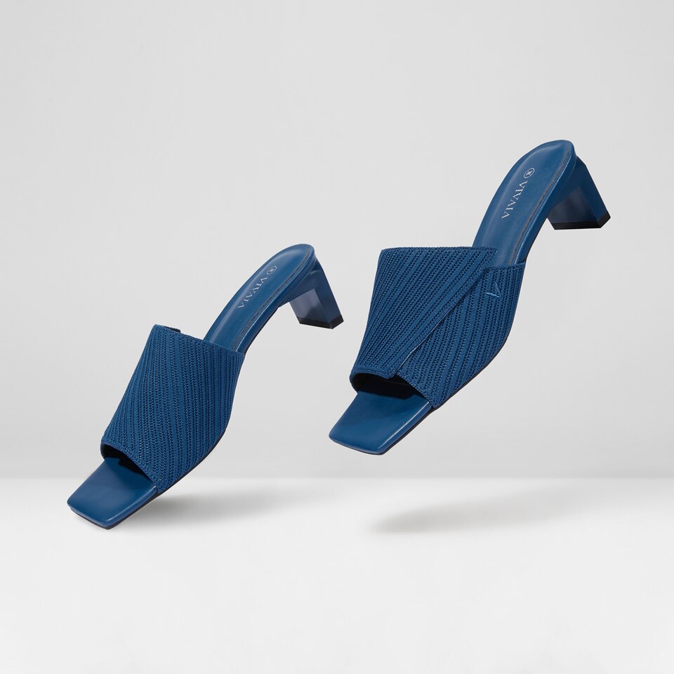 Jade Square-toe Heeled Sandals in Denim Blue | Women's Sustainable and Stylish Shoes | VIVAIA