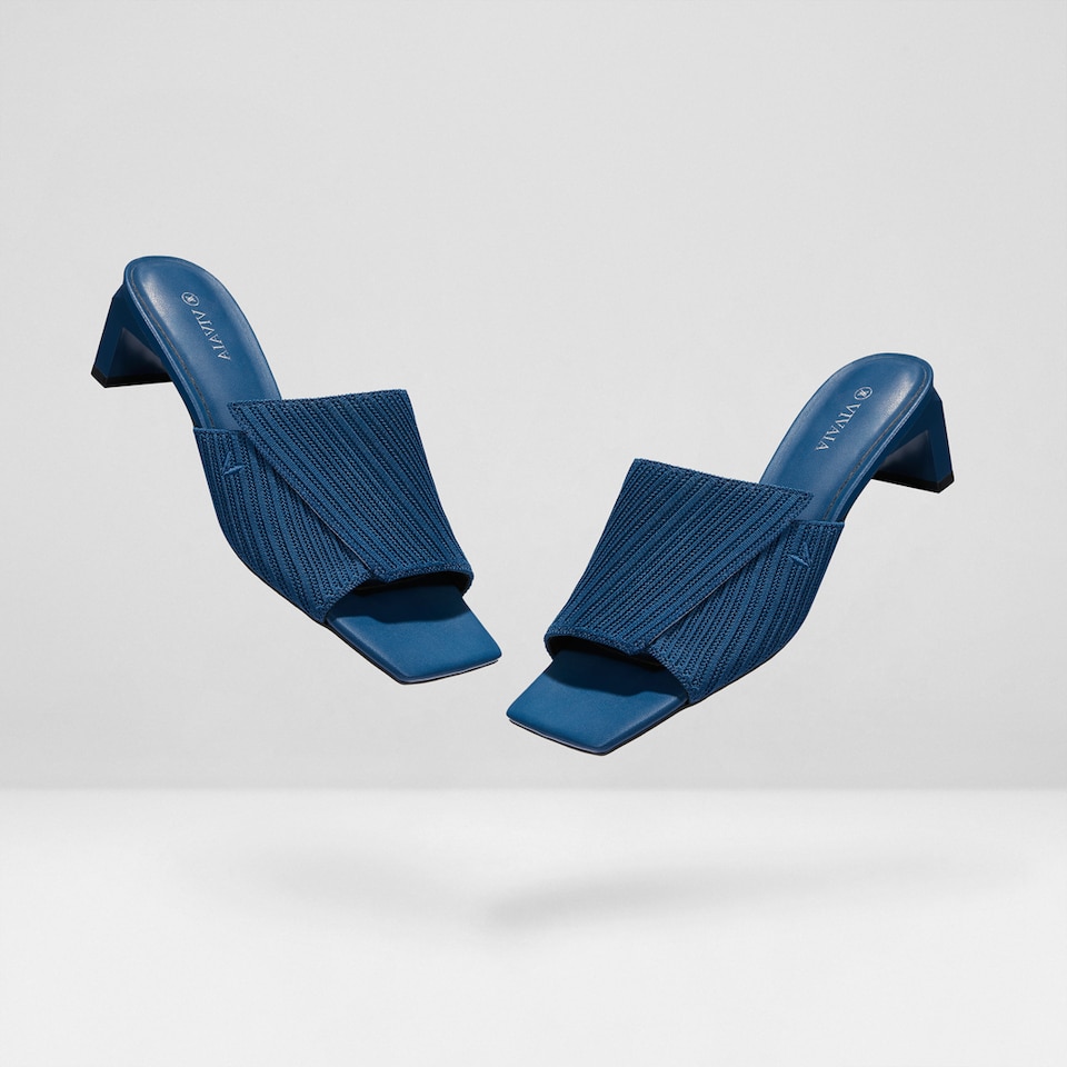 Jade Square-toe Heeled Sandals in Denim Blue | Women's Sustainable and Stylish Shoes | VIVAIA