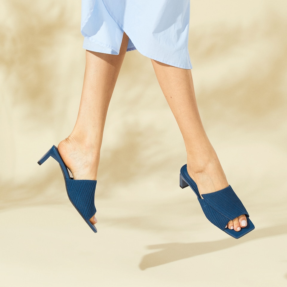 Jade Square-toe Heeled Sandals in Denim Blue | Women's Sustainable and Stylish Shoes | VIVAIA