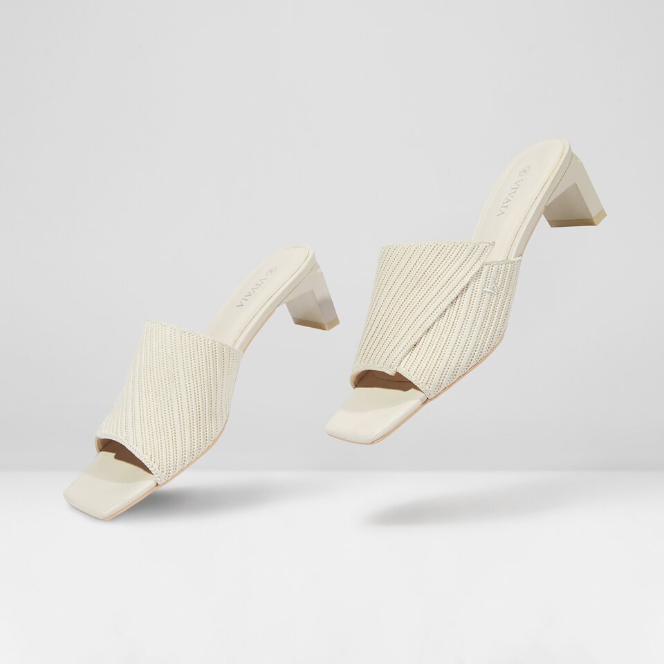Jade Square-toe Heeled Sandals in Cream Ivory | Women's Sustainable and Stylish Shoes | VIVAIA