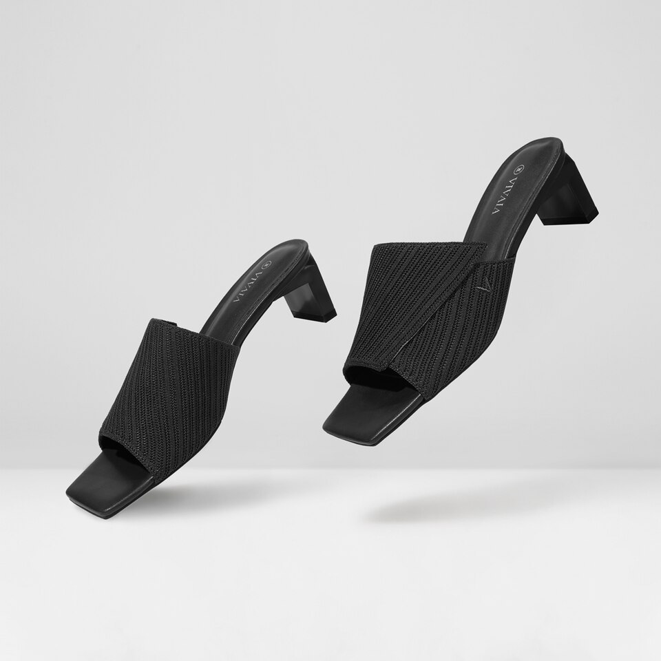 Jade Square-toe Heeled Sandals in Deep Ebony | Women's Sustainable and Stylish Black Shoes | VIVAIA