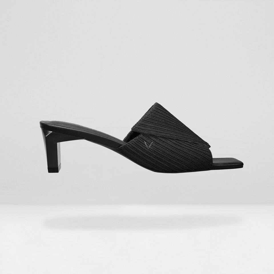 Jade Square-toe Heeled Sandals in Deep Ebony | Women's Sustainable and Stylish Black Shoes | VIVAIA