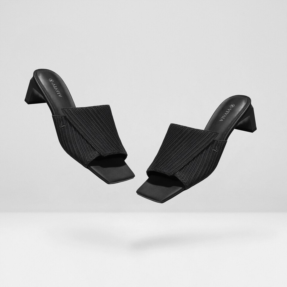 Jade Square-toe Heeled Sandals in Deep Ebony | Women's Sustainable and Stylish Black Shoes | VIVAIA