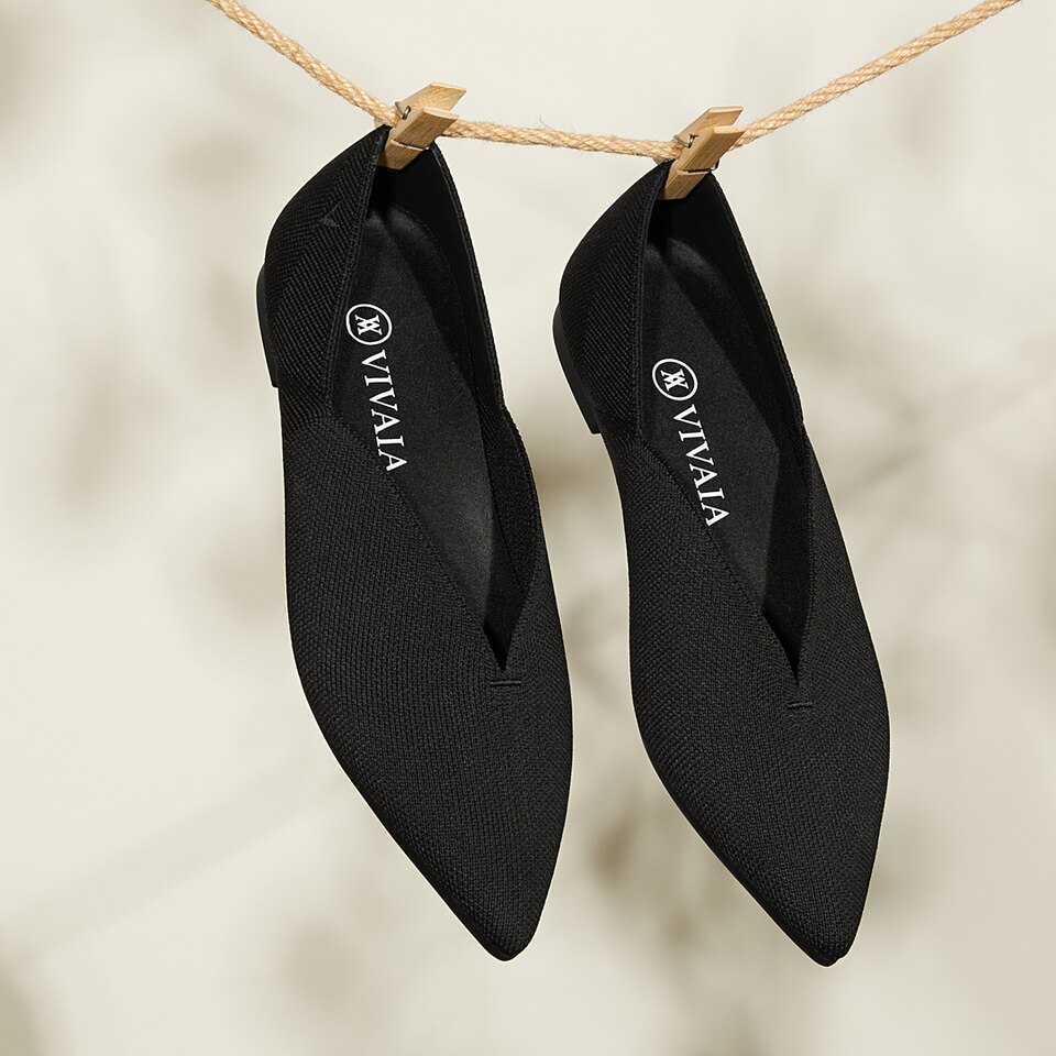 Varun Pointy Flats in Deep Ebony | Women's Sustainable, Washable and Stylish Shoes | VIVAIA