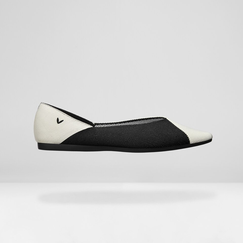 Valencia Pointy Flats in Ebony Ivory | Women's Sustainable, Washable and Stylish Black Shoes | VIVAIA