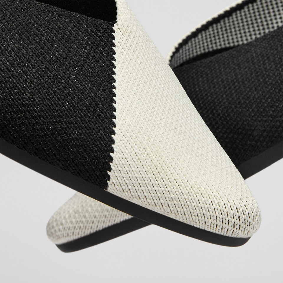 Valencia Pointy Flats in Ebony Ivory | Women's Sustainable, Washable and Stylish Black Shoes | VIVAIA