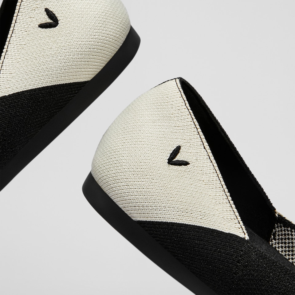 Valencia Pointy Flats in Ebony Ivory | Women's Sustainable, Washable and Stylish Black Shoes | VIVAIA