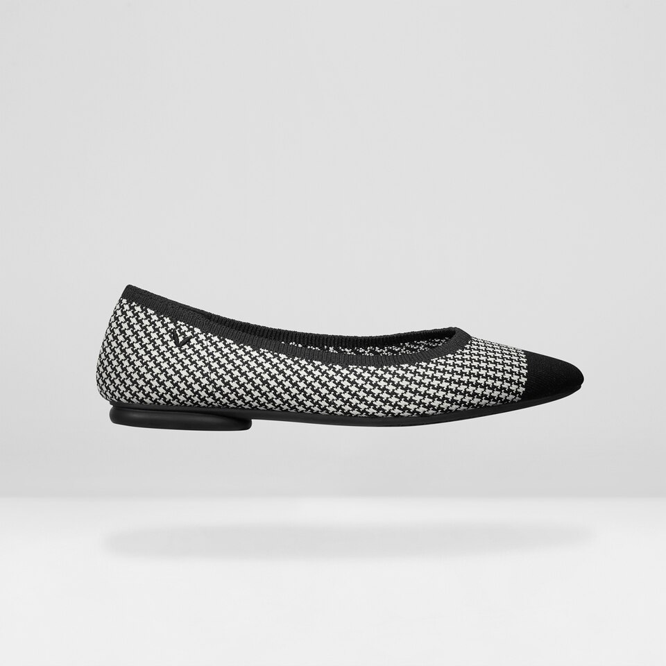 Tamia Round-toe Flats in Black Houndstooth | Women's Sustainable, Washable and Stylish Shoes | VIVAIA