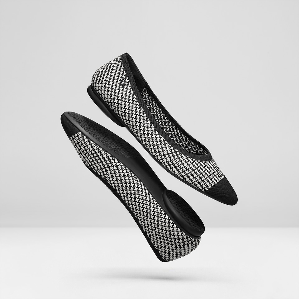 Tamia Round-toe Flats in Black Houndstooth | Women's Sustainable, Washable and Stylish Shoes | VIVAIA