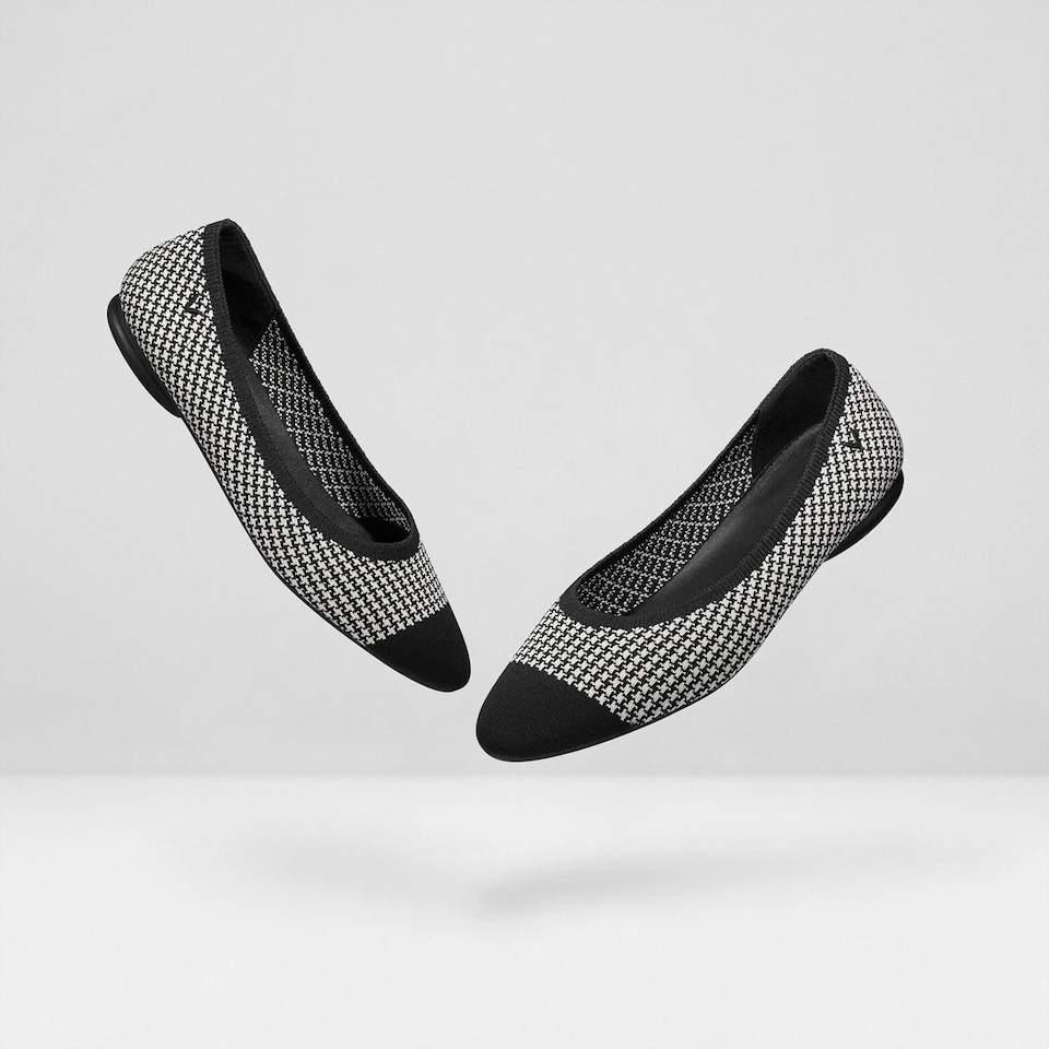 Tamia Round-toe Flats in Black Houndstooth | Women's Sustainable, Washable and Stylish Shoes | VIVAIA