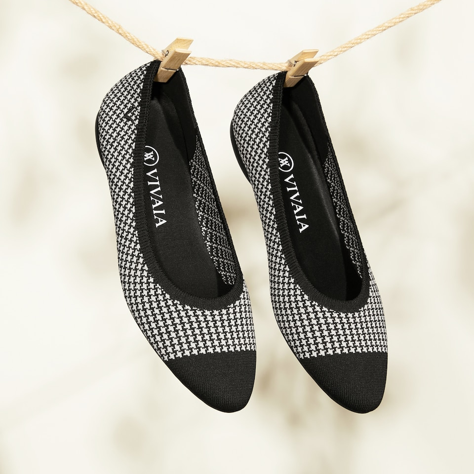 Tamia Round-toe Flats in Black Houndstooth | Women's Sustainable, Washable and Stylish Shoes | VIVAIA