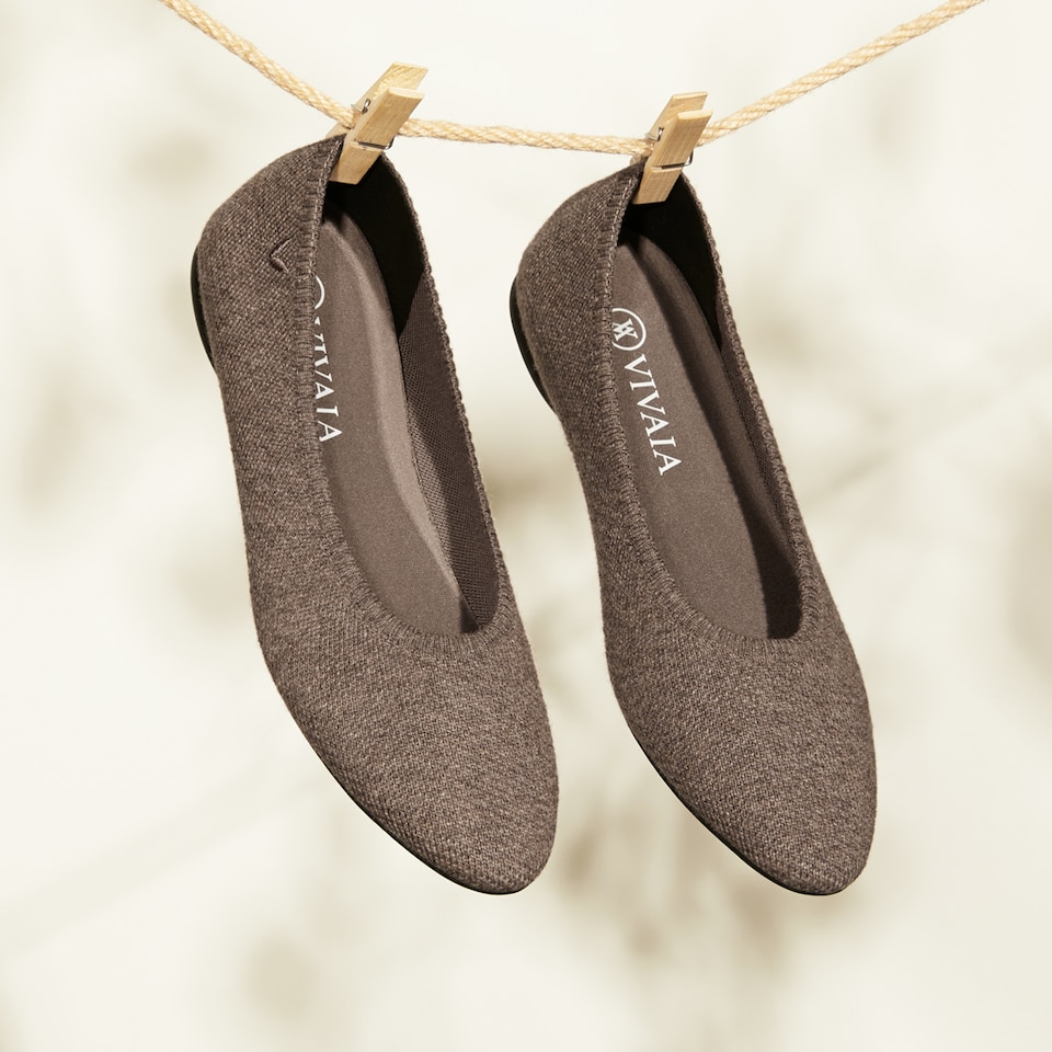 Tamia Wool Round-toe Flats in Coffee Brown | Women's Sustainable, Washable and Stylish Shoes | VIVAIA