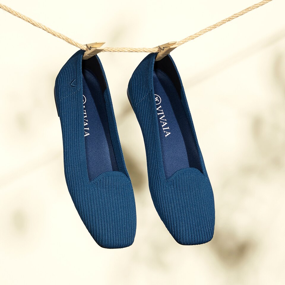 Sylvia Square-toe Loafers in Marine Blue | Women's Sustainable, Washable and Stylish Shoes | VIVAIA