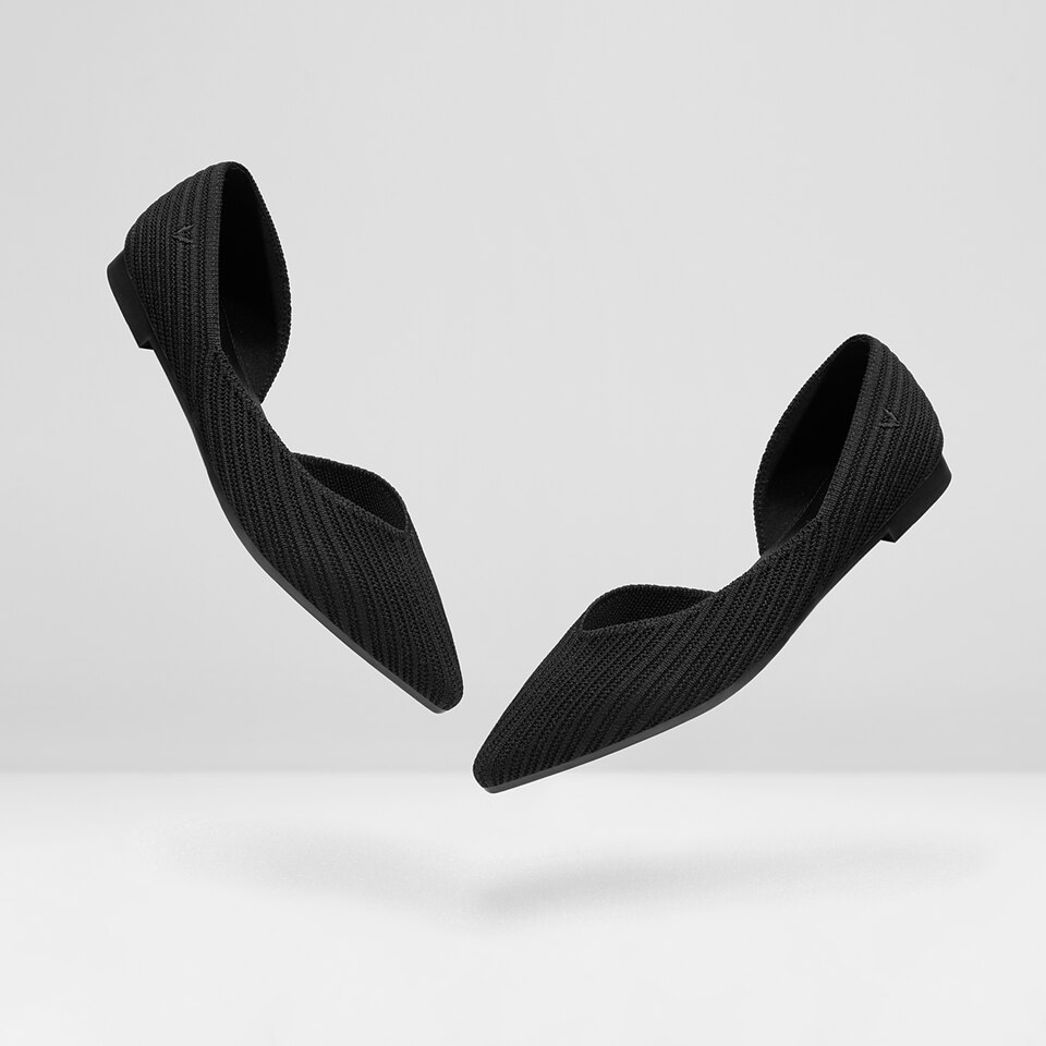 Melia Pointy Flats in Black | Women's Sustainable, Washable and Stylish Black Shoes | VIVAIA