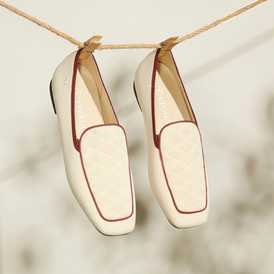 Leona Square-toe Loafers in Cream Ivory | Women's Sustainable, Washable and Stylish Shoes | VIVAIA