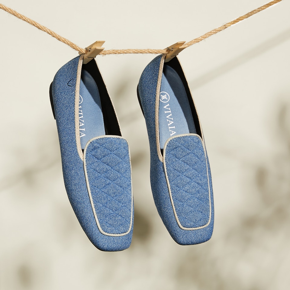 Leona Square-toe Loafers in Denim Blue | Women's Sustainable, Washable and Stylish Shoes | VIVAIA