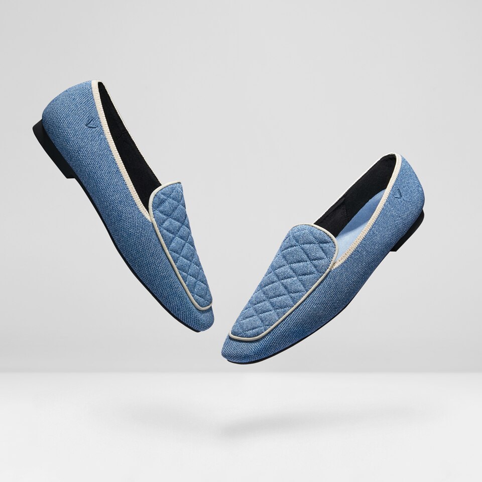 Leona Square-toe Loafers in Denim Blue | Women's Sustainable, Washable and Stylish Shoes | VIVAIA