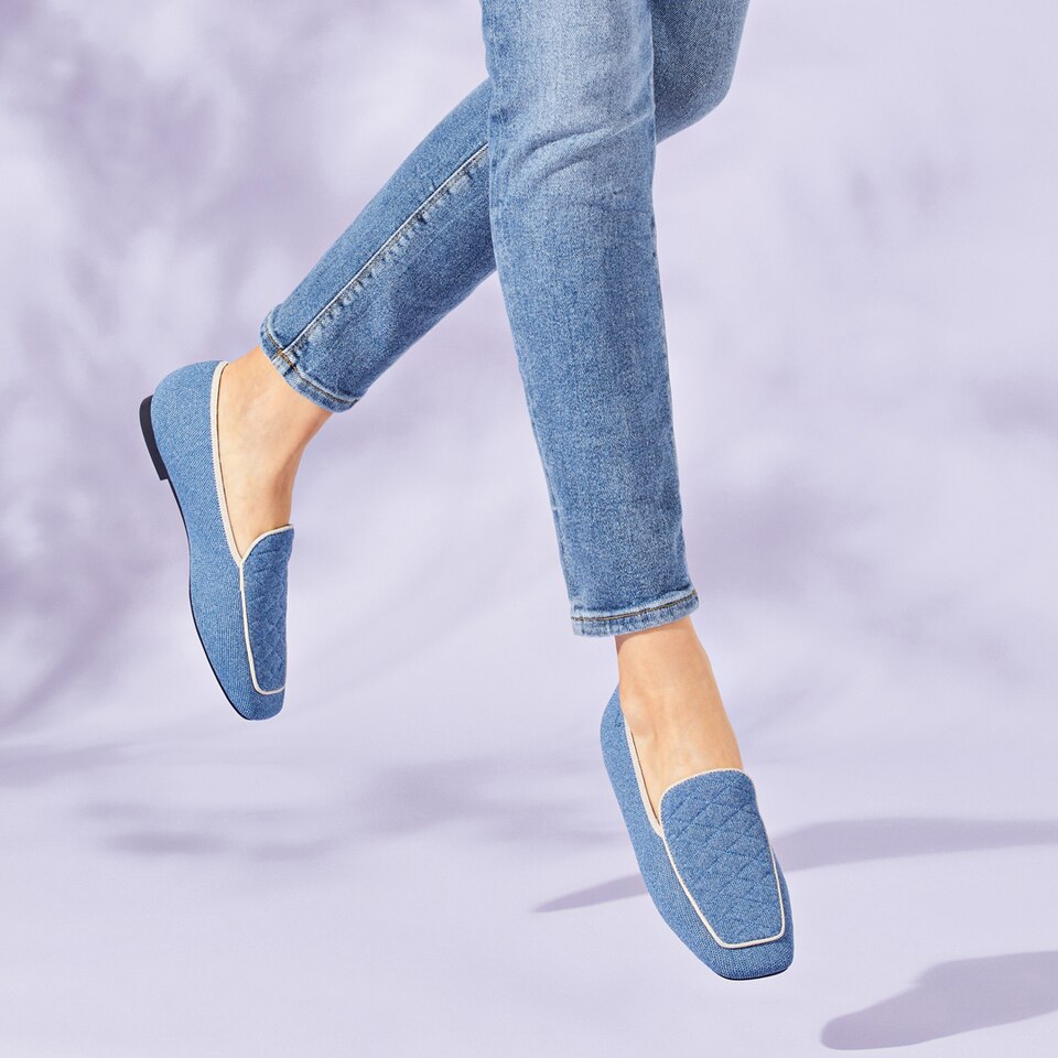 Leona Square-toe Loafers in Denim Blue | Women's Sustainable, Washable and Stylish Shoes | VIVAIA