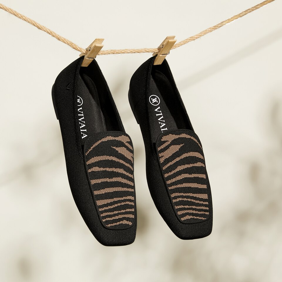 Leona Square-toe Loafers in Black Zebra | Women's Sustainable, Washable and Stylish Shoes | VIVAIA